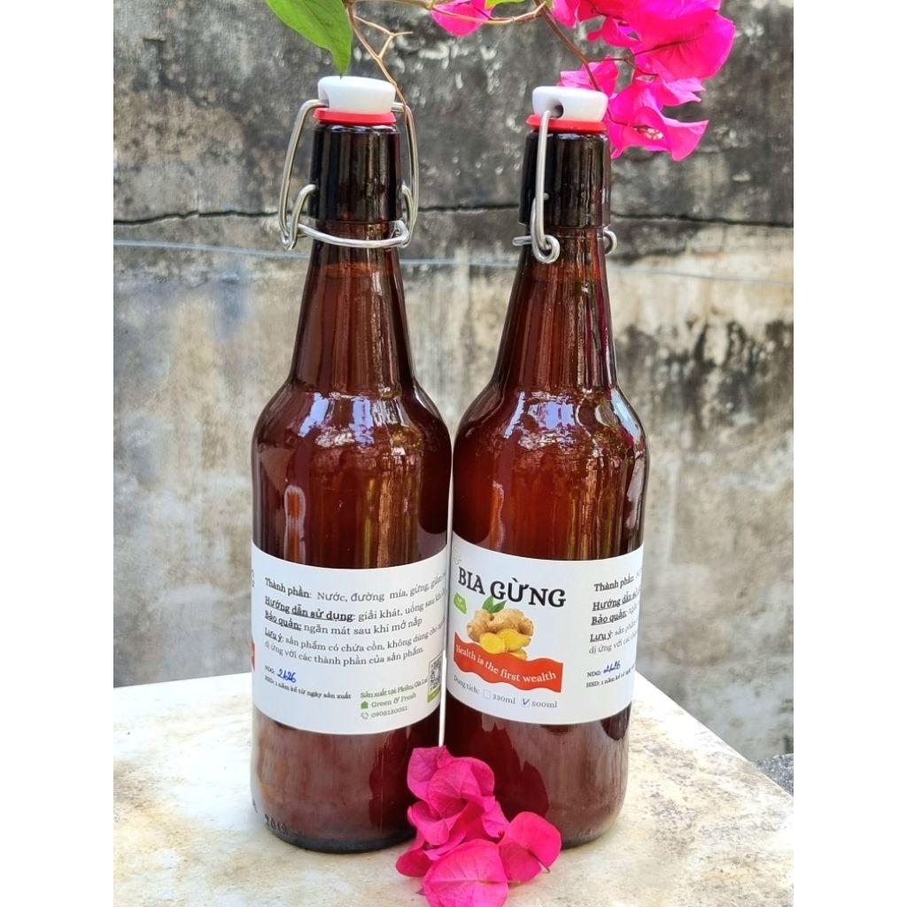 Bia Gừng [Ginger beer], thức uống, giải khát lành mạnh [Healthy] - Chai thủy tinh 500ml