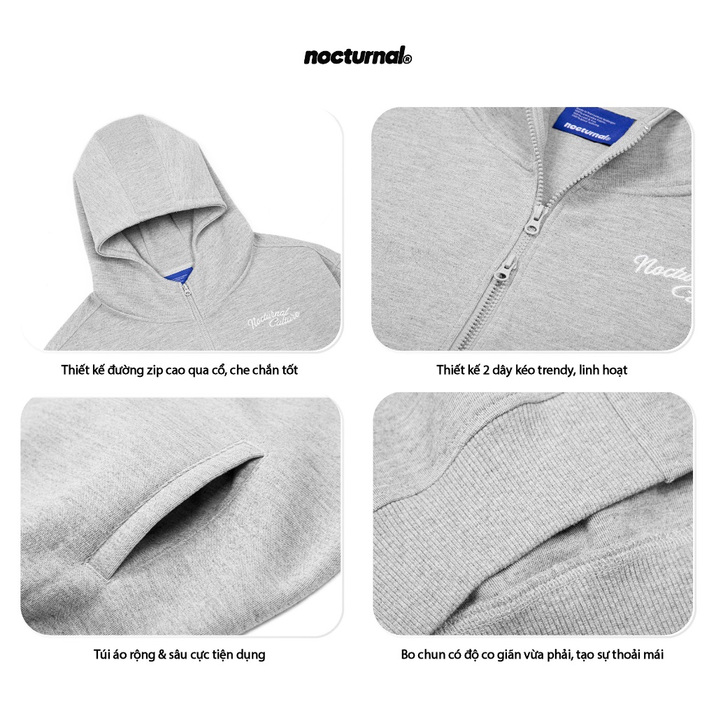Áo Khoác Hoodie Zip Form Boxy NOCTURNAL Culture Zipper Boxy Hoodie Nam Nữ Unisex Local Brand | BigBuy360 - bigbuy360.vn