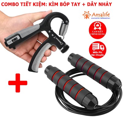 Combo 2 Món: Kìm Bóp Tay Có Máy Đếm Tập Cơ Tay Và Dây Nhảy Thể Lực Tập Gym Hiệu Quả - Combo Dây Nhảy Và Kìm Bóp Tay