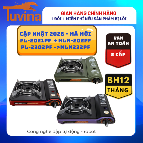 Bếp gas mini Namilux PF (MLN-202PF/MLN-232PF) – Đổi mã PL-2021PF/PL2302PF – 2.6kW – Van an toàn 2S