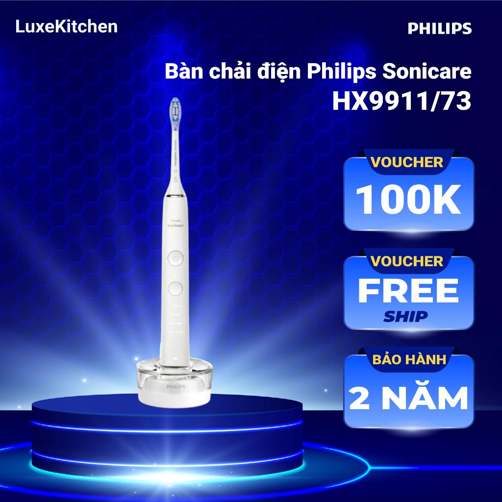 Bàn Chải Điện PHILIPS Sonicare DiamondClean HX9911/73, Công Nghệ Sóng Âm, Bảo Hành 24 Tháng