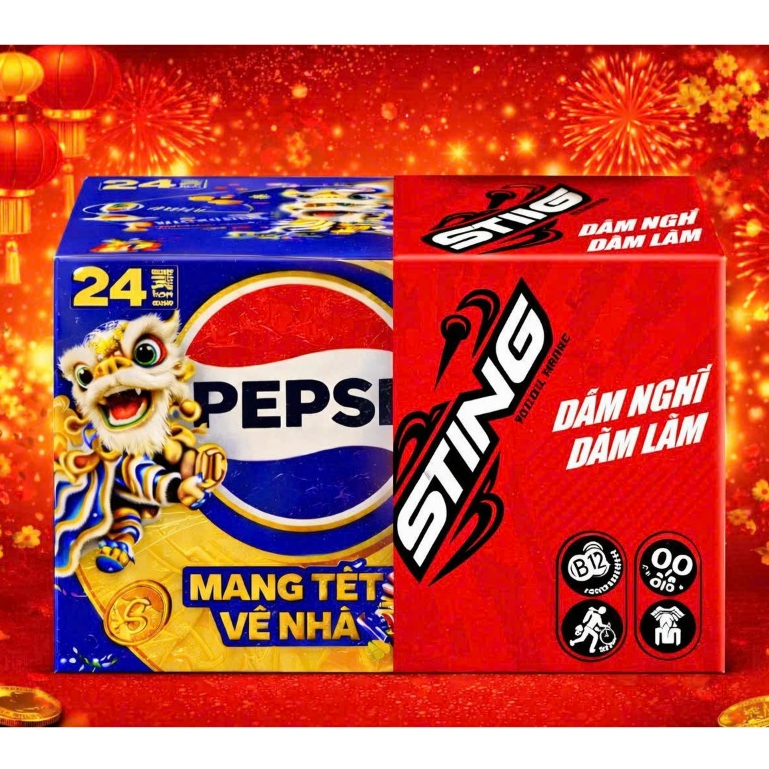 [HOẢ TỐC HCM] THÙNG NƯỚC NGỌT 24 LON 320ML MIX 2 VỊ PEPSI + STING (12 lon mỗi loại)