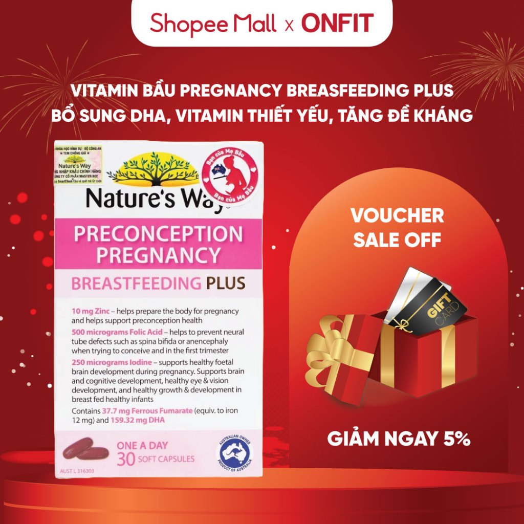 Viên Uống Vitamin Tổng Hợp Cho Bà Bầu Nature's Way PreConception Pregnancy Breastfeeding Plus (30 Vi