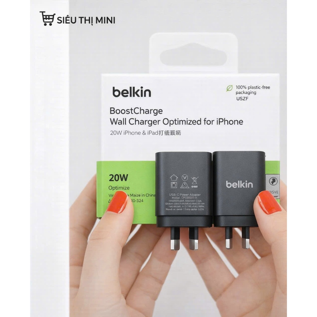 [NEW] Củ Sạc Nhanh Belkin 20W EU BoostCharge 1 Cổng USB-C PD 3.1 & PPS kèm cáp sạc belkin C-C và C-L