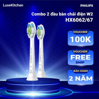 Bộ 2 đầu bàn chải sonic W2 HX6062/67 màu trắng thay thế của máy HX3671/23