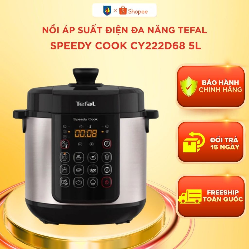 Nồi Áp Suất Điện Đa Năng Tefal Speedy Cook CY222D68 5L, 900W, 10 thực đơn sẵn - Bảo Hành 24 tháng