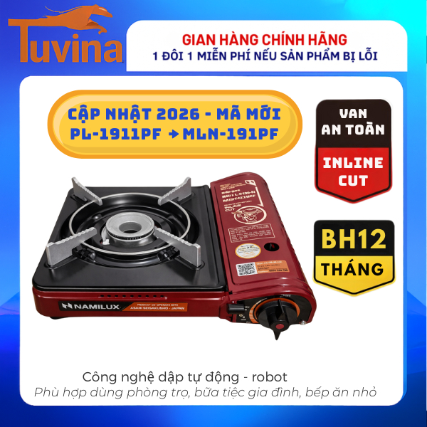 Bếp gas mini Namilux MLN-191PF (Mã mới thay PL-1911PF) – Inline Cut an toàn – 2.6kW – BH 12 tháng