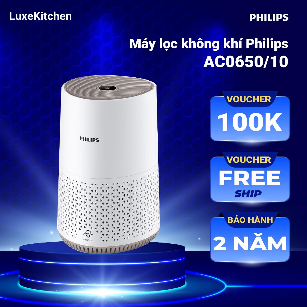 Máy Lọc Không Khí Philips AC0650/AC0650-10 Cho Phòng 39m² - Lọc Bụi Mịn, HEPA 99,97%, Siêu Êm 19dB