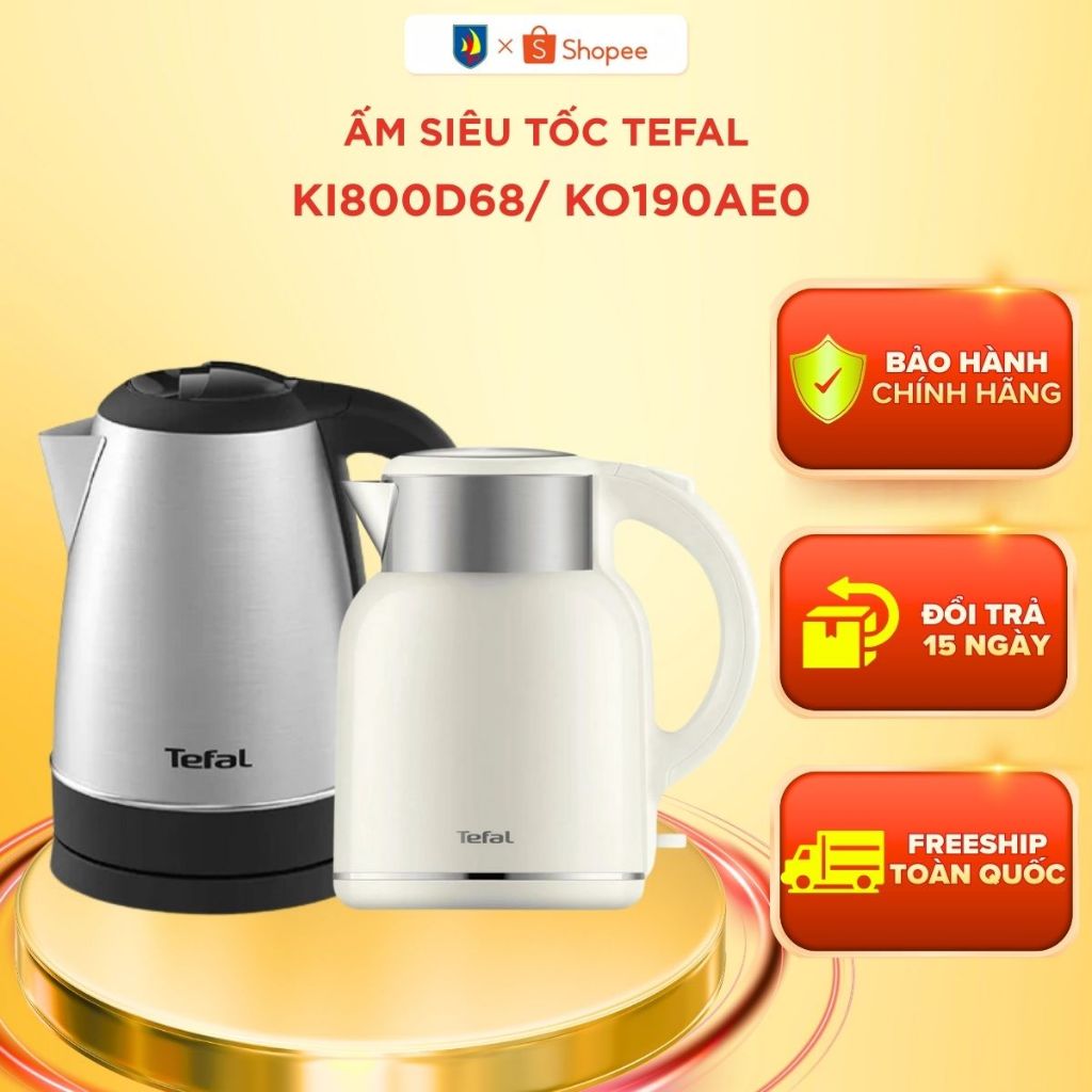 Ấm siêu tốc Tefal KI800D68/ KO190AE0 1.7L, 2200W, inox 304, tự ngắt khi cạn nước | Bảo hành 24 tháng