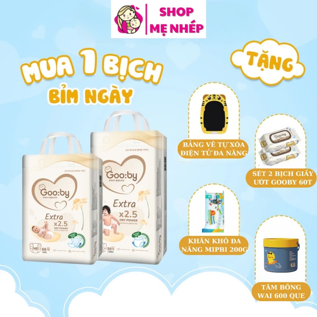 (Combo quà 1 bịch) Tã/bỉm Gooby Extra mềm mại, chống tràn, siêu thấm hút, khô thoáng an toàn cho bé