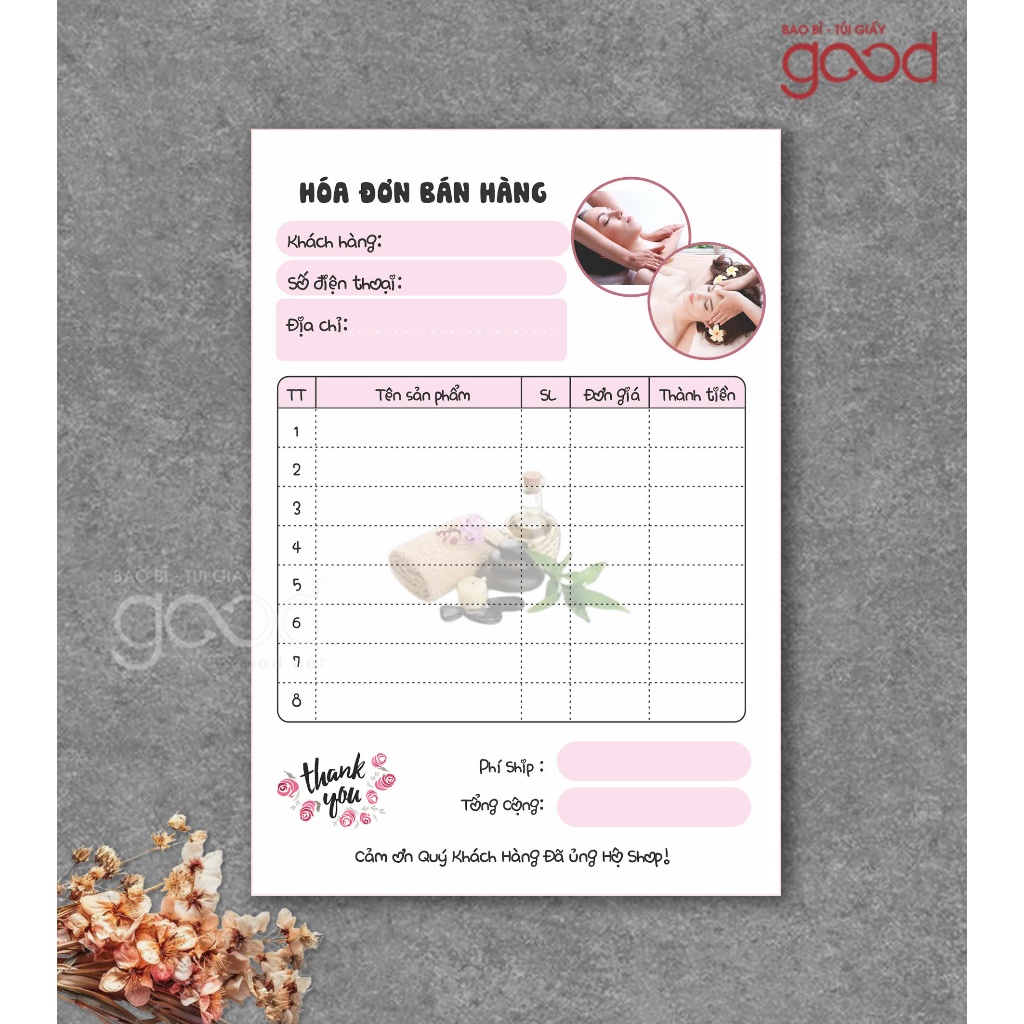 Quyển hóa đơn bán lẻ nails spa khổ A5 A6 in 1 liên, mẫu đẹp dễ ghi, 100 tờ tiện dùng cho tiệm dịch v
