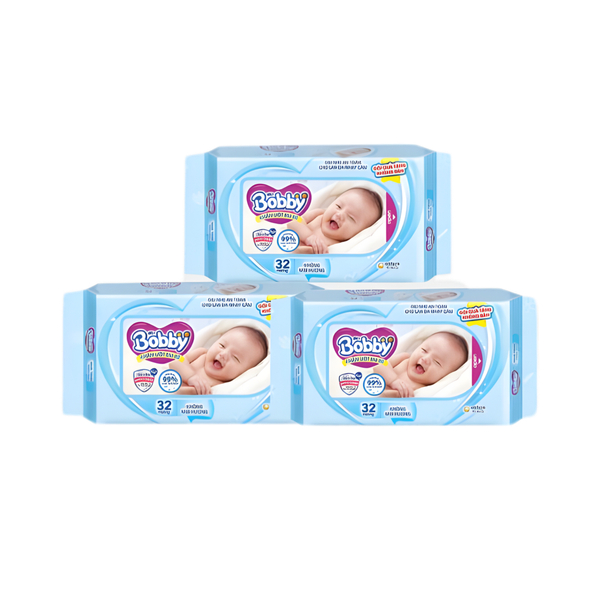 Combo 3 gói khăn ướt Bobb cho bé 32 tờ