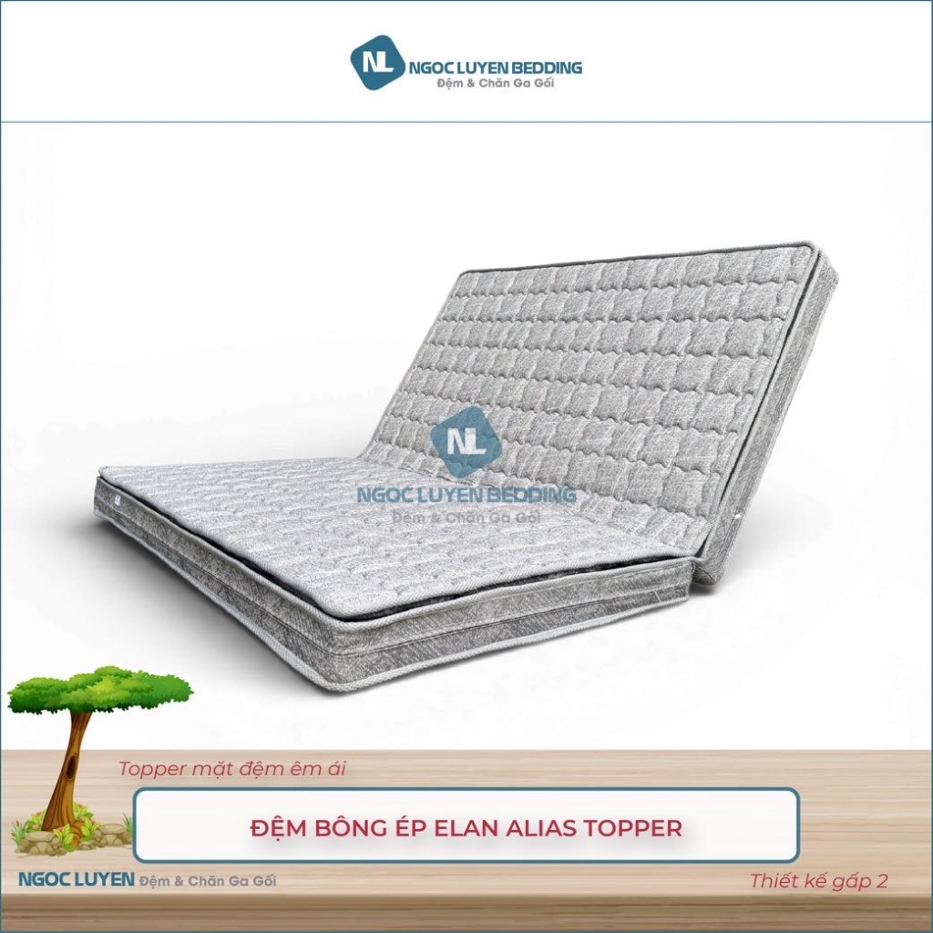 Đệm bông ép chần foam Elan Alias Topper - Thiết kế gấp 2 - Topper foam mặt đệm êm ái