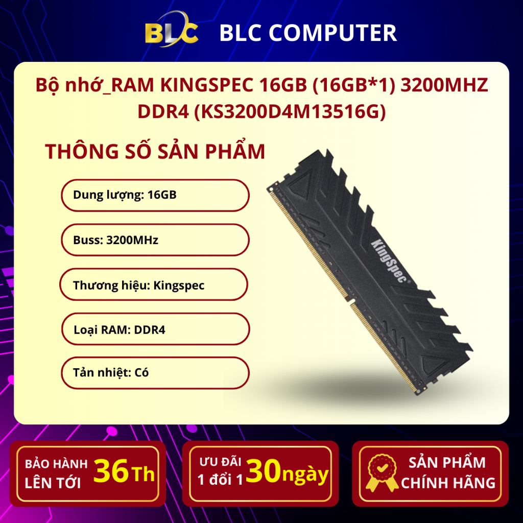 Bộ nhớ_RAM KINGSPEC 16GB (16GB*1) 3200MHZ DDR4 (KS3200D4M13516G)