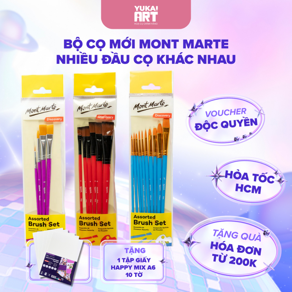 [Hỏa tốc HCM] Bộ Cọ Mới Mont Marte - Assorted Brush Set Mont Marte - Nhiều Đầu Cọ Khác Nhau