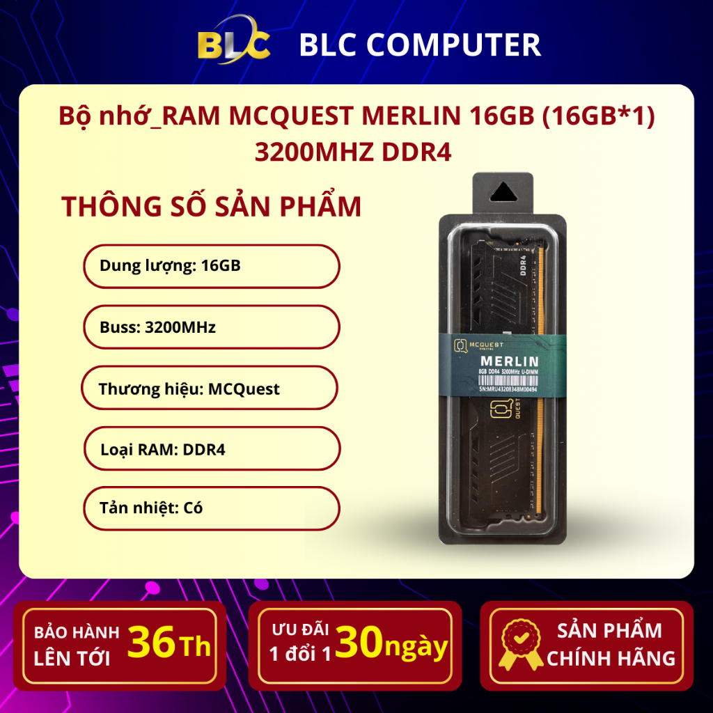 Bộ nhớ_RAM MCQUEST MERLIN 16GB (16GB*1) 3200MHZ DDR4