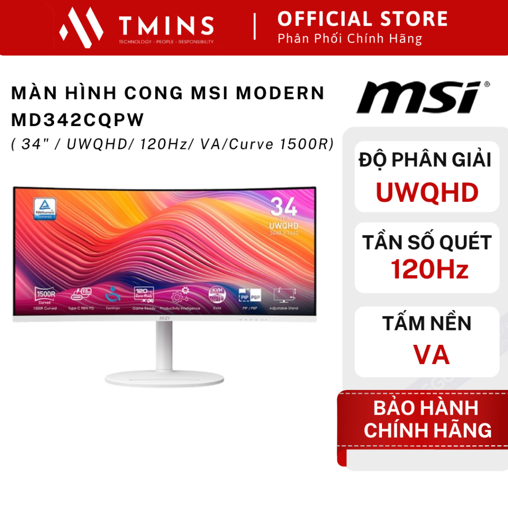 Màn Hình Cong MSI Modern MD342CQPW 34 inch -  2K -120Hz - 1ms -  VA - Hàng Chính Hãng