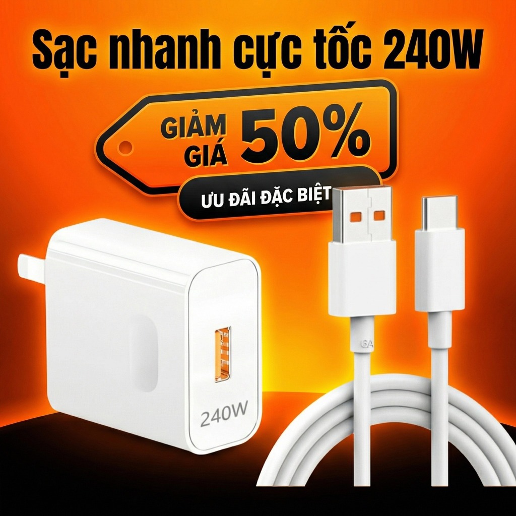 Combo Sạc Nhanh 240W Type C, Cáp Sạc Siêu Tốc, Dùng Cho iPhona 15 / Samsang / Xiaomii