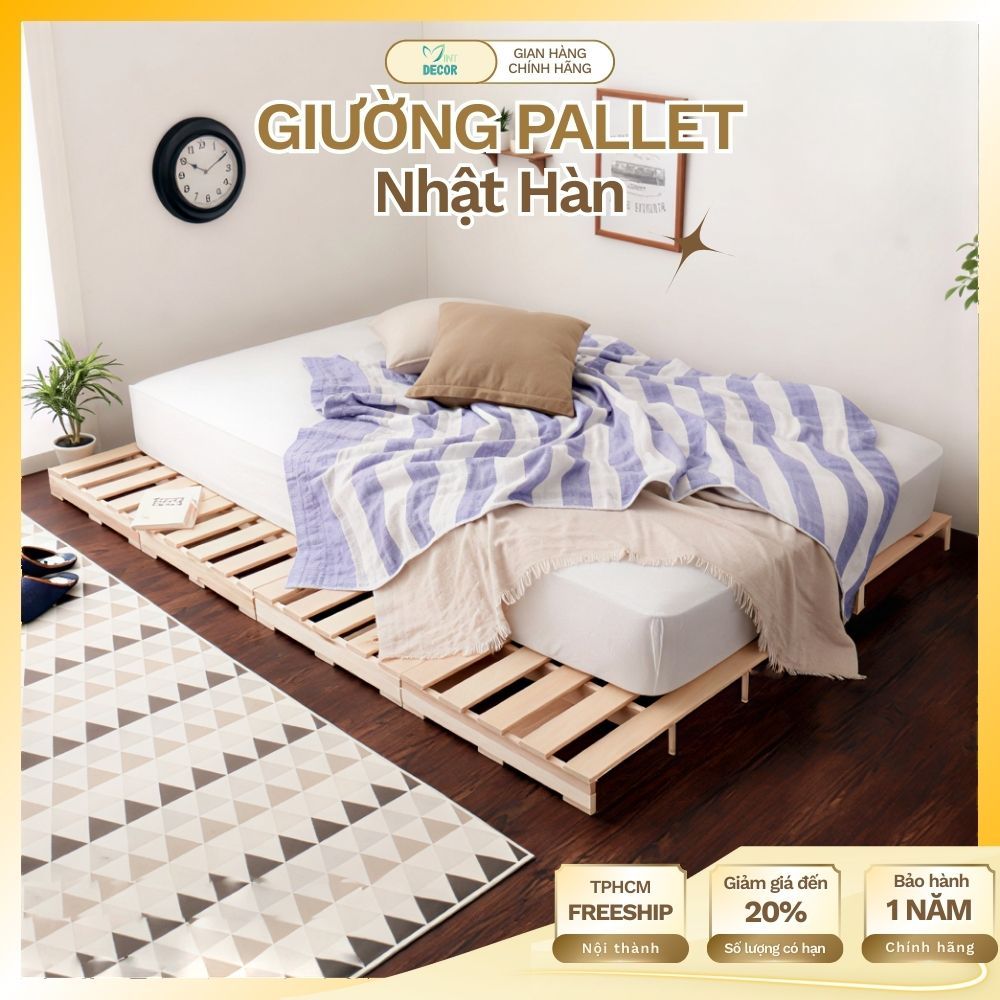 Giường Pallet Nhật Hàn 1m2x2m 1m6x2m 1m8x2m đủ kích thước, Giường Gỗ Thông Tự Nhiên Gấp Gọn Lắp Ráp 
