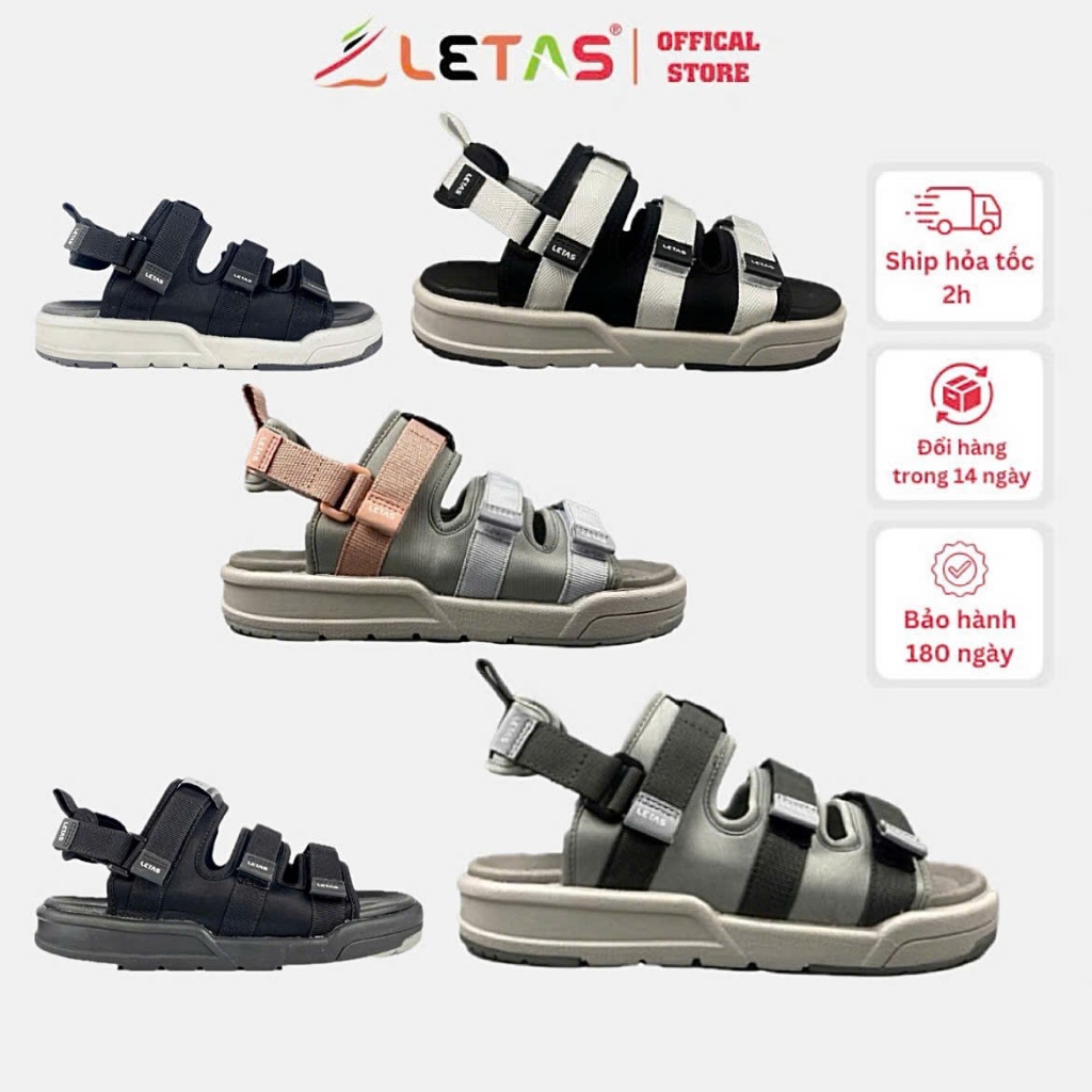 Giày Sandal nam nữ unisex Letas D721, Dép quai hậu đi học, sandal 3 quai, tẩy cao su chống trượt