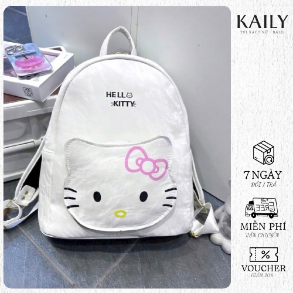 Balo đi học , Balo PETOFQ Hello Kitty, chúng Ba lô du lịch sức chứa lớn PU Đựng Vừa A4 to 40 cm {Ngăn nhỏ mèo)