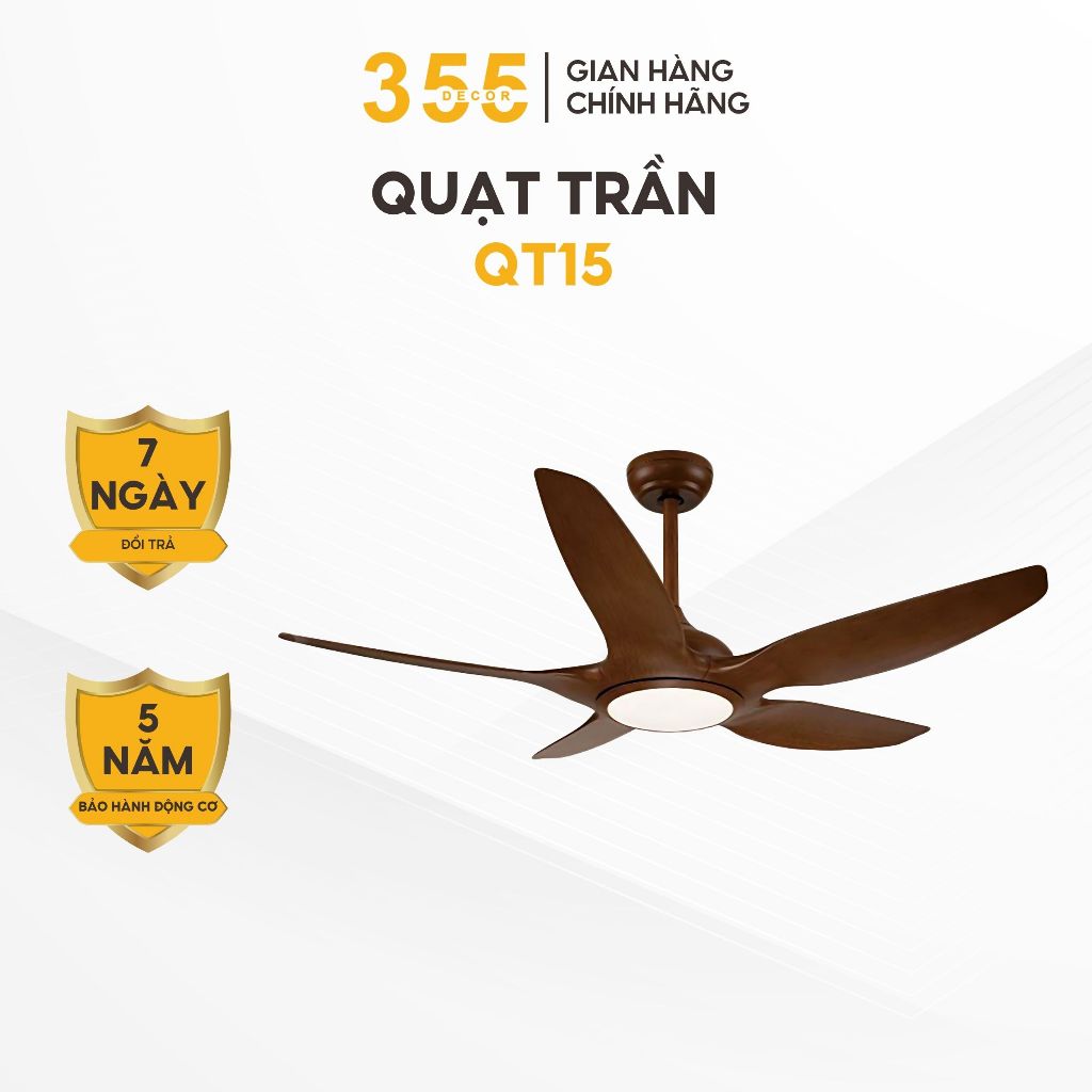 Quạt Trần Đèn QT15 - 355 Decor Lighting LED 3 Chế Độ Trang Trí Phòng Khách
