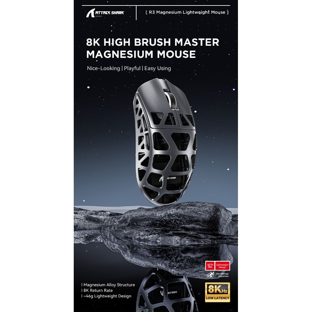 Chuột Gaming Không Dây Attack Shark R3, Khung kim loại siêu nhẹ, Pixart 3395, 26000 DPI.( hàng new f