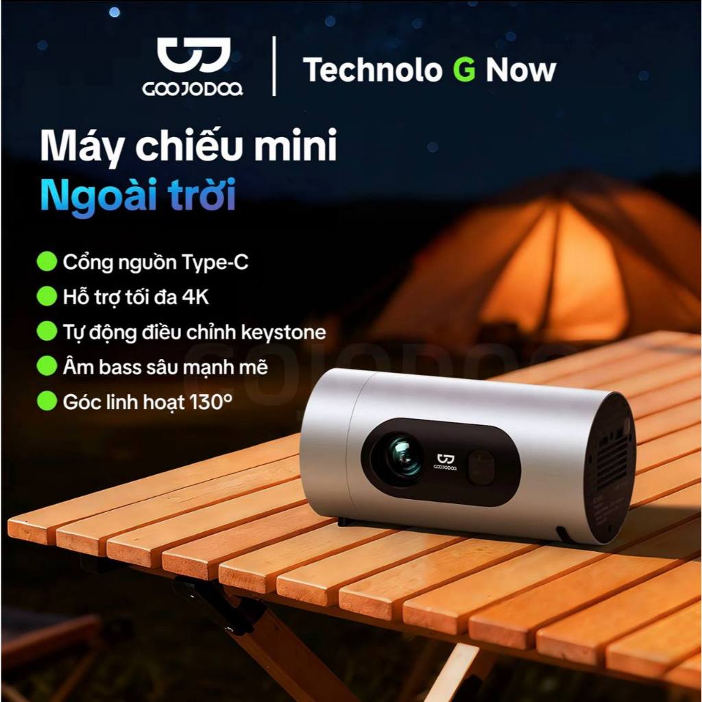 Máy chiếu mini ngoài trời GOOJODOQ , ﻿﻿Cổng nguồn Type-C, hỗ trợ 4K