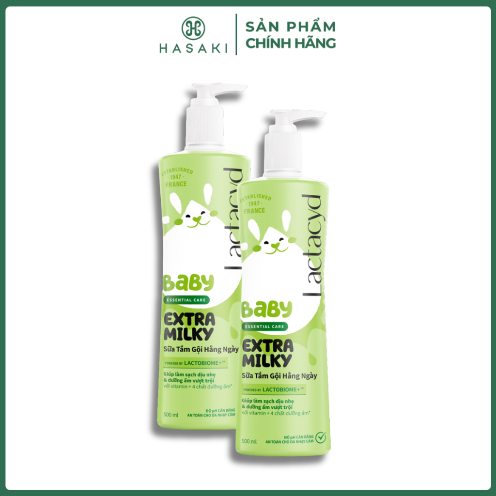 Combo 2 Sữa Tắm Gội Trẻ Em Lactacyd Baby Dịu Nhẹ & Dưỡng Ẩm 500ml Extra Milky Body And Hair Wash Has