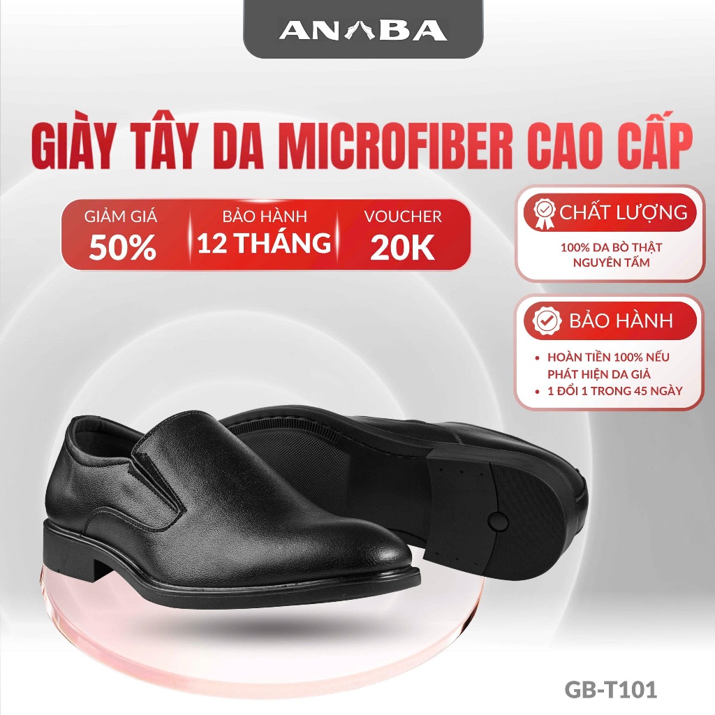 [CHÍNH HÃNG] Giày Tây Nam ANBA GB-T101 Chất Liệu Da Microfiber Cao Cấp, Bảo Hành 12 Tháng, Đế Cao Su Non Êm Chân
