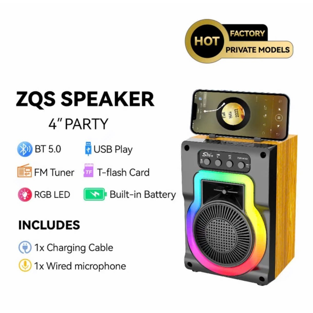 Loa karaoke hộp gỗ sing-e ZQS14102 kèm míc có dây, Bass căng, giá đỡ điện thoại