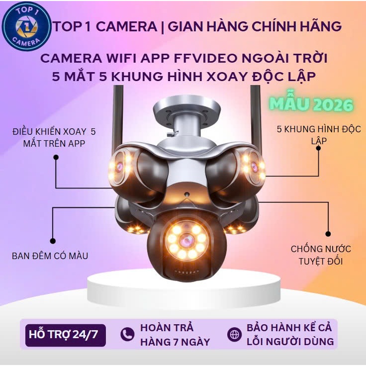 (Lỗi đổi mới, tặng HKT) Camera WIFI FFVIDEO ngoài trời 5 mắt 5 màn hình điều khiển độc lập từng mắt 