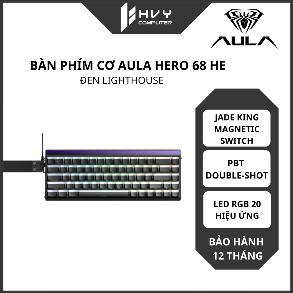 Bàn Phím Cơ Aula HERO 68 HE Đen Lighthouse | Jade King magnetic switch - Hàng chính hãng