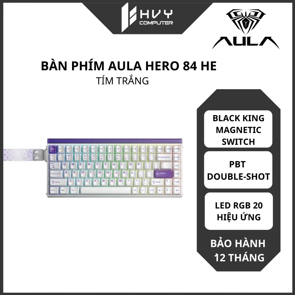 Bàn Phím AULA HERO 84 HE | Tím Trắng - Black King magnetic switch - Hàng chính hãng