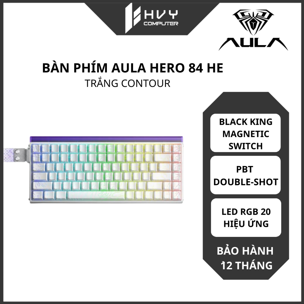 Bàn Phím AULA HERO 84 HE | Trắng contour - Black King magnetic switch - Hàng chính hãng