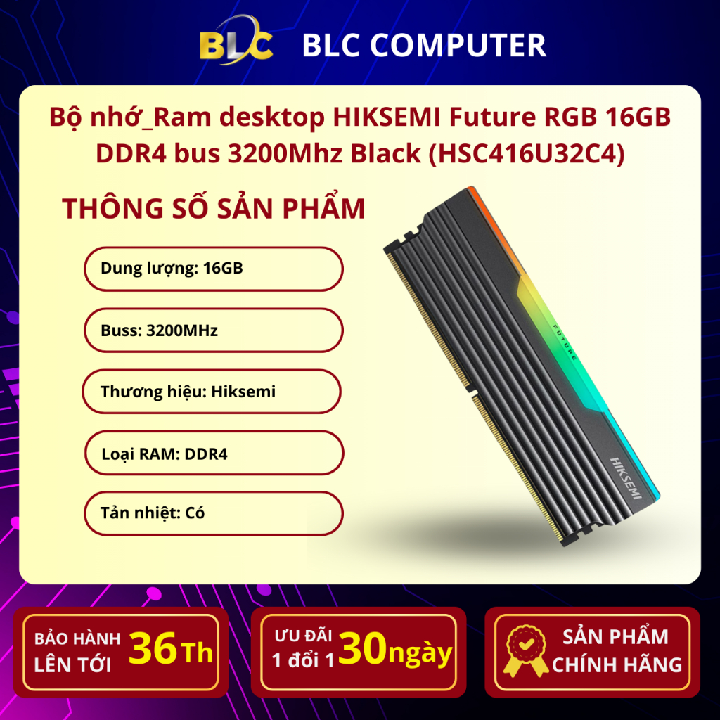 Bộ nhớ_Ram desktop HIKSEMI Future RGB 16GB DDR4 bus 3200Mhz Black (HSC416U32C4)