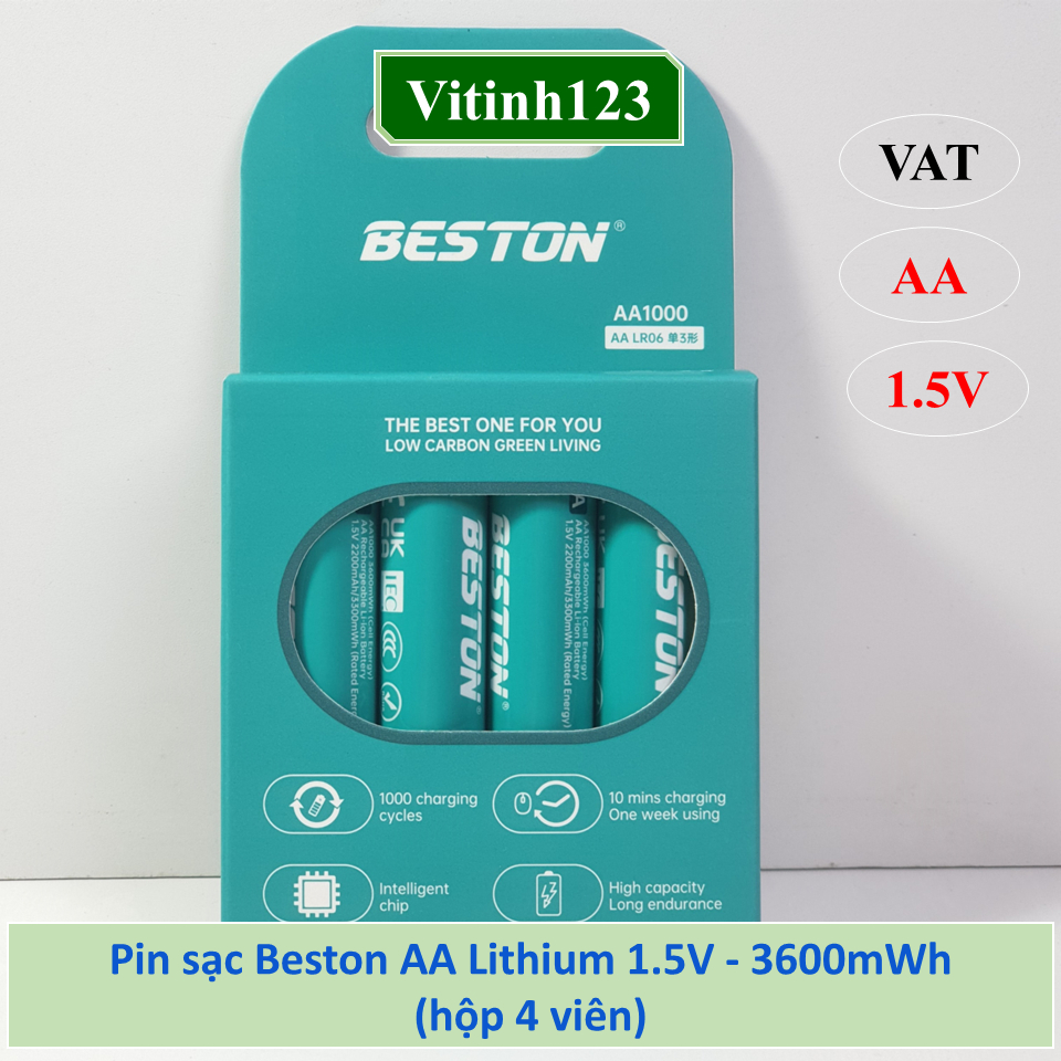 Pin sạc Beston AA Lithium 1.5V - 3600mWh (hộp 4 viên)