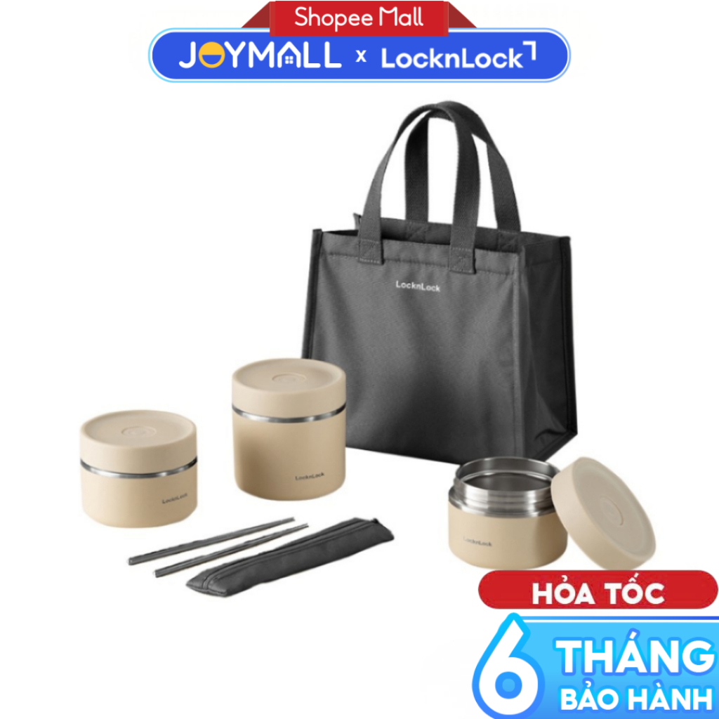 Bộ Hộp Cơm Giữ Nhiệt LocknLock Lunch Box LHC8052S02, Hàng Chính Hãng, Kèm Muỗng Đũa Và Túi - JoyMall