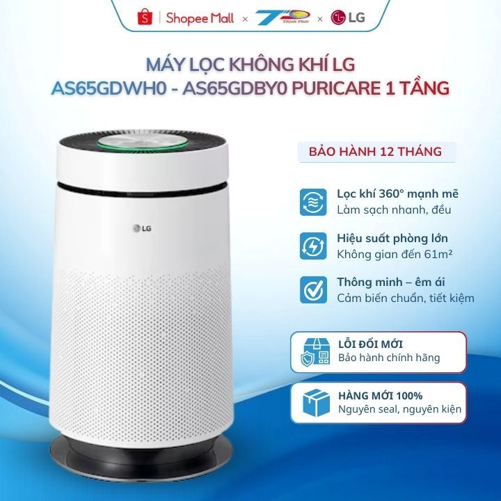 Máy lọc không khí LG AS65GDWH0 - AS65GDBY0 PuriCare 1 tầng lọc PM1.0 cảm biến thông minh