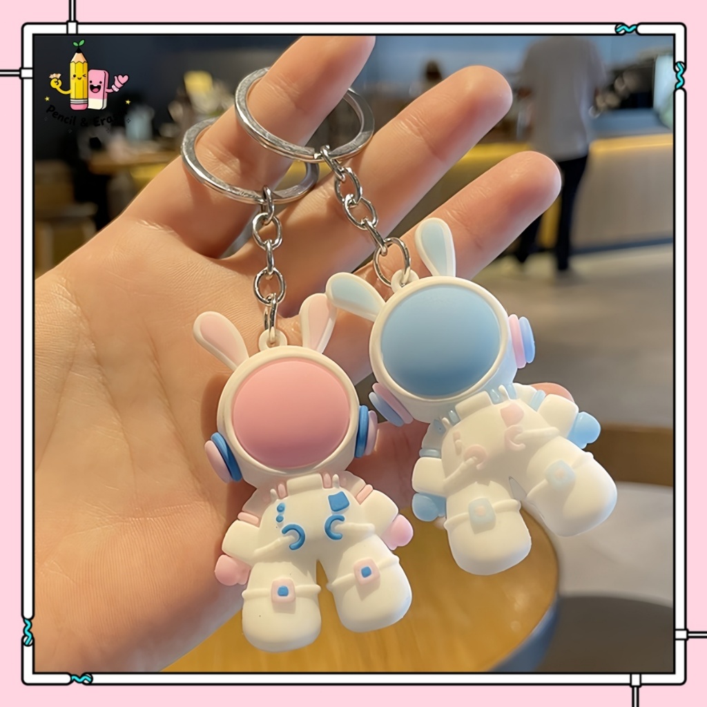Móc Khóa Hình Thỏ Phi Hành Gia Dễ Thương - Chất Liệu An Toàn, Treo Balo/Chìa Khóa