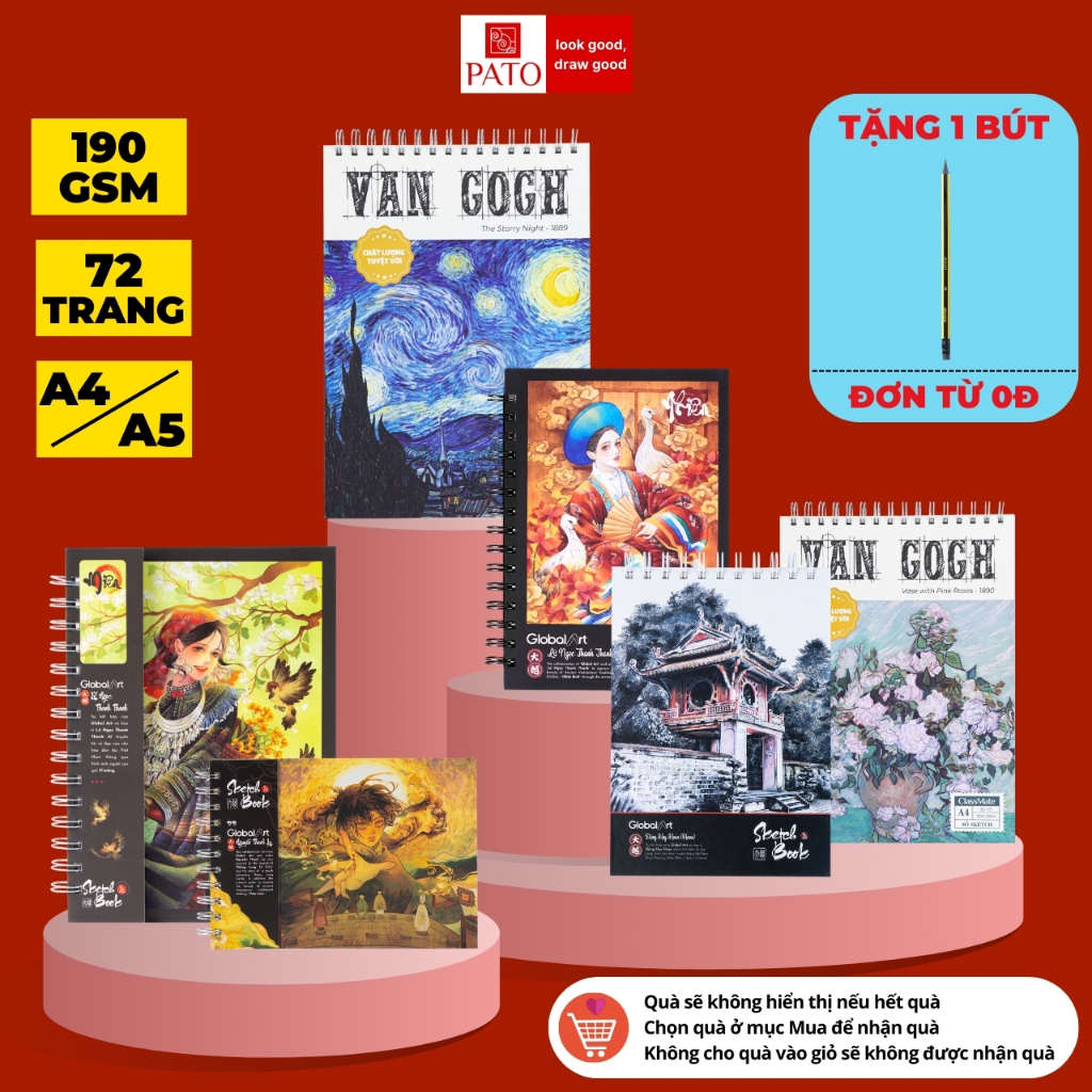 Sổ Vẽ Đa Chất Liệu 230gsm Không Kị Tẩy Sổ Phác Thảo Global Art A4 A5 Sketchbook 60 Trang 200gsm Sổ V