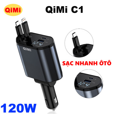 Tẩu Sạc Nhanh Cho Ôtô QiMi C1 - Công Suất 120W, Dây Rút Tự Thu Gọn, 4 Đầu Sạc Đa Năng, An Toàn