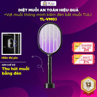 Vợt muỗi kiêm đèn bắt muỗi 2 in 1 thông minh TULI VM03, Sạc pin, 2 chế độ, Có đế để bàn, BH 12 Tháng
