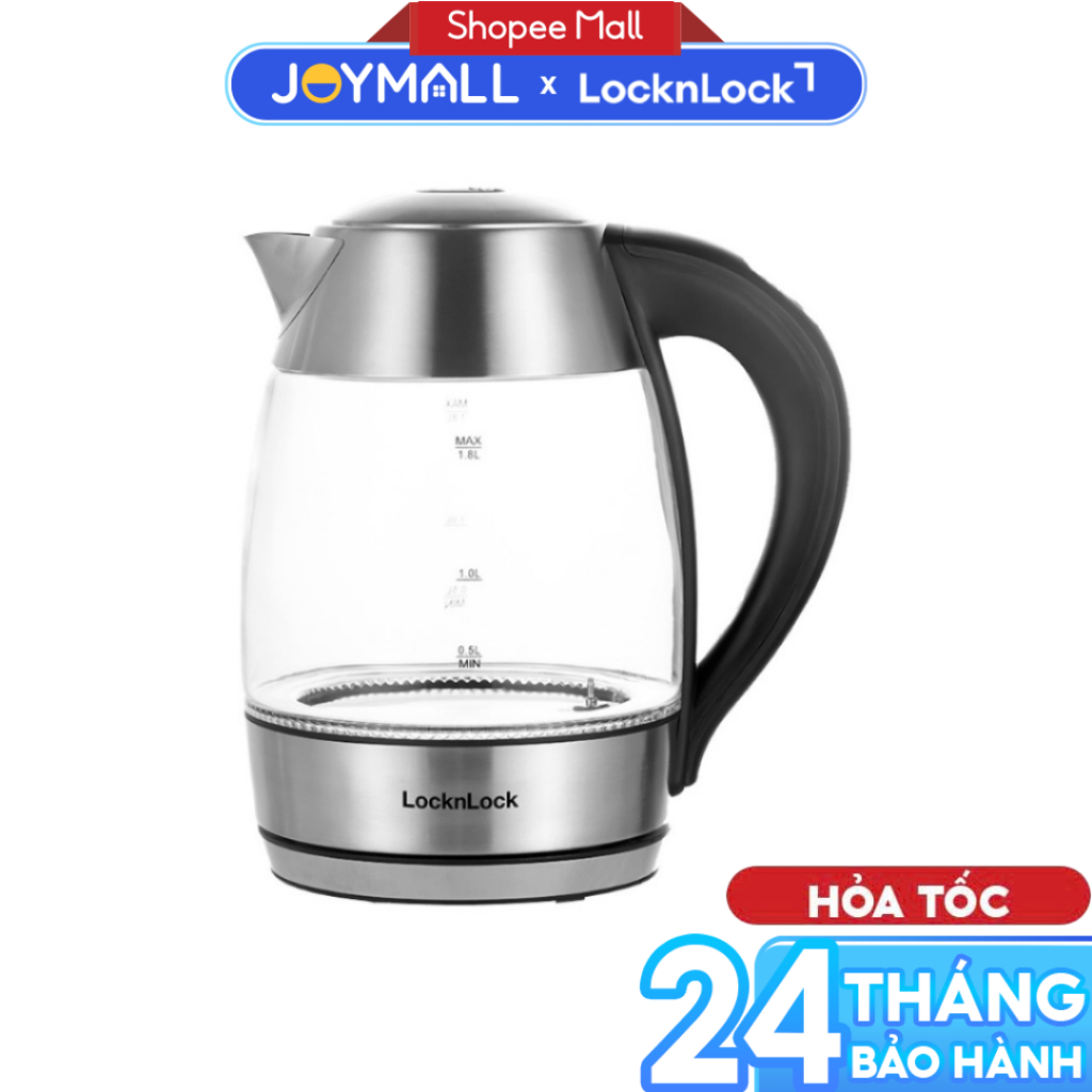 Ấm Đun Siêu Tốc Thủy Tinh LocknLock EJK341 1.8L ,Hàng Chính Hãng Có Điều Chỉnh Nhiệt Độ Sôi -JoyMall