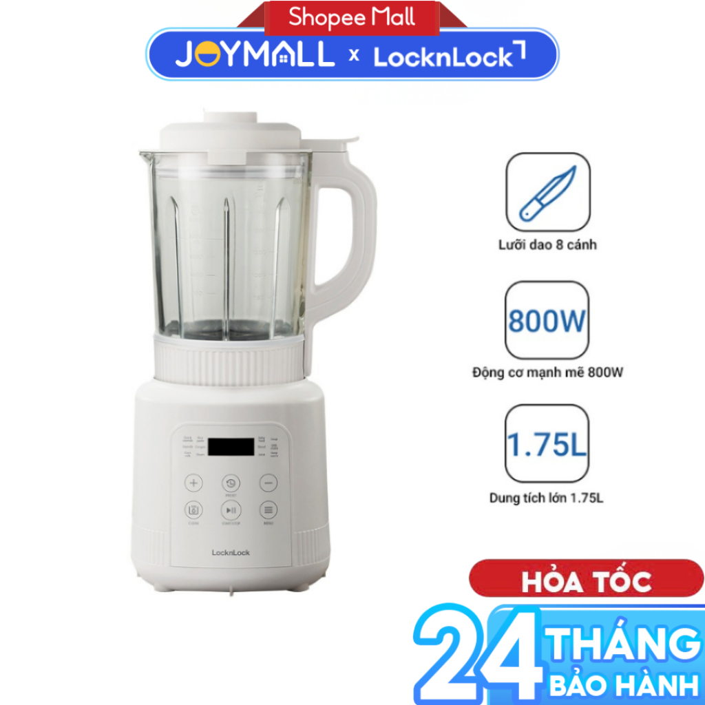 Máy Làm Sữa Hạt Đa Năng LocknLock EJM486IVY 1.75L 800W, Hàng Chính Hãng, Lưỡi Dao 8 Cánh - JoyMall