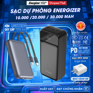 Sạc Dự Phòng Energizer 10000mAh/ 20000mAh/ 30000mAh Sạc Nhanh PD, Bảo Hành Chính Hãng 1 Năm