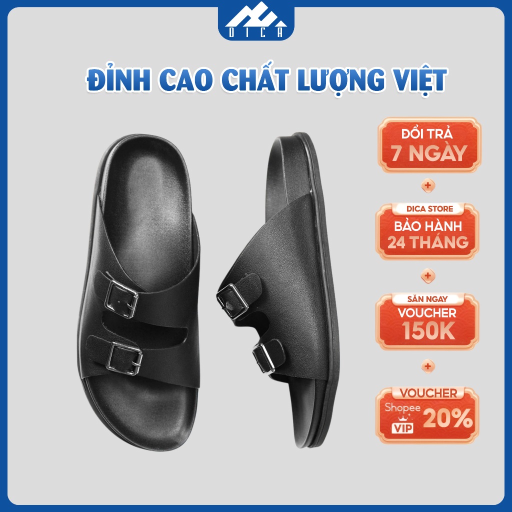 Dép Quai Ngang Nam DICA, Dép Da Nam 2 Khóa, Da Cao Cấp, Siêu Bền, Đế Êm, Thoáng Khí, Chất Liệu Da Bò