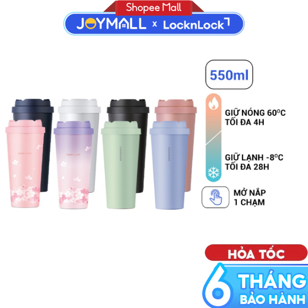 Ly Giữ Nhiệt LocknLock LHC3249 550ml LHC3271 400ml, Hàng Chính Hãng, Mở Một Chạm, Inox 316L -JoyMall