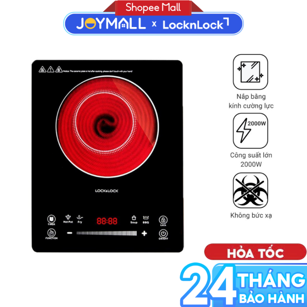 Bếp hồng ngoại LocknLock Infrared Cooker EJI421, Hàng chính hãng, mặt kính, cảm ứng - JoyMall