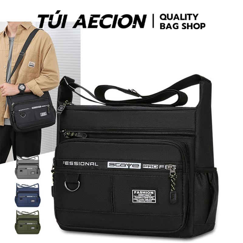 【AECION】Túi Đeo Vai Phong Cách Hàn Quốc Chống Thấm Nước Nhiều Ngăn - Cặp Đeo Chéo Nam Đẹp Dung Tích Lớn